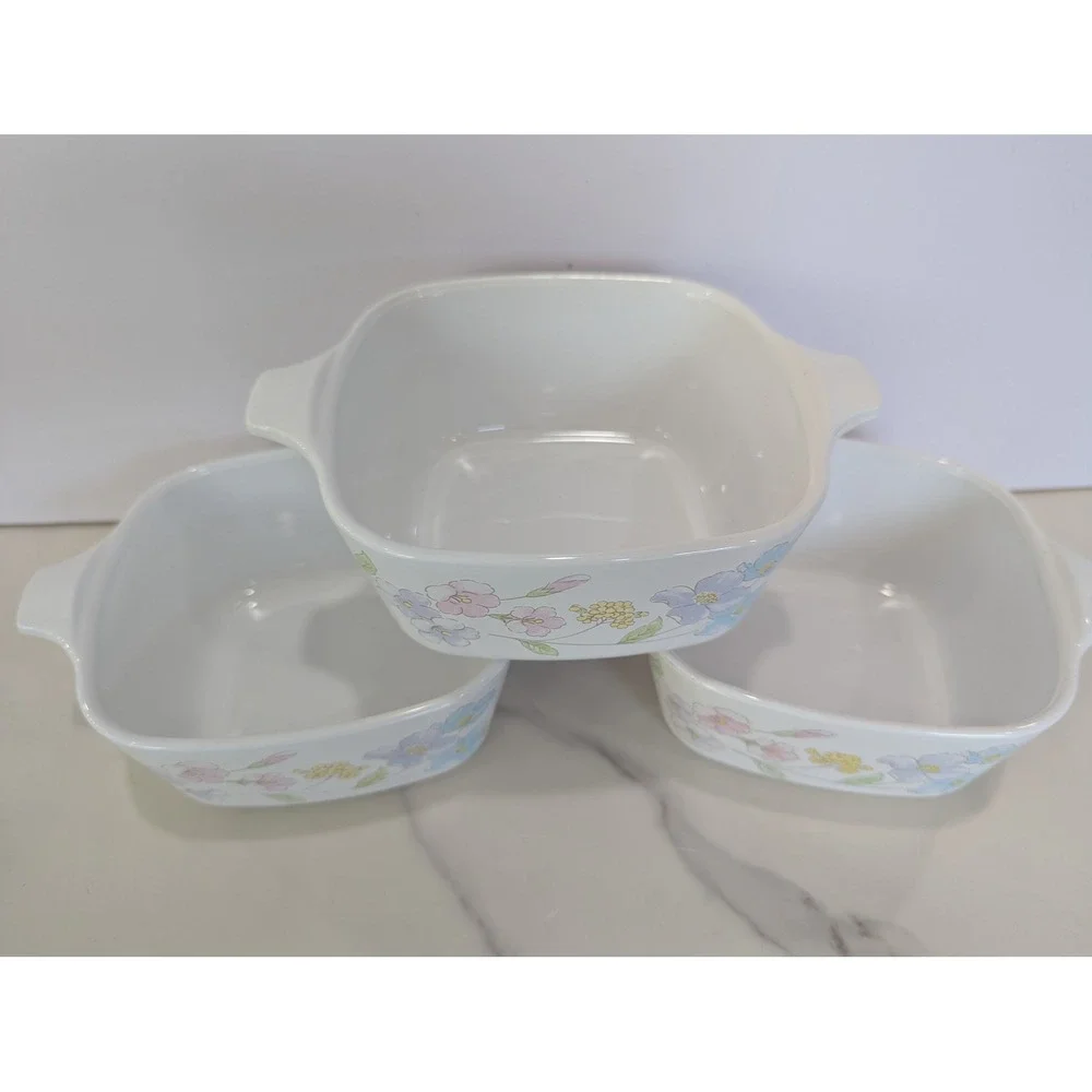 Vintage Casserole Dish Set 700mL White Pastel Bouquet Floral P-43-B